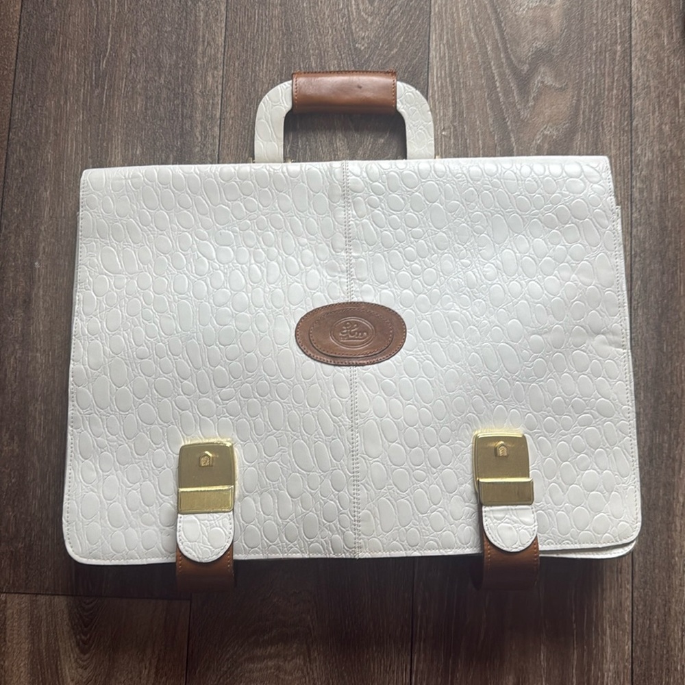Slm Rio Vintage White Leather Briefcase Pristine
